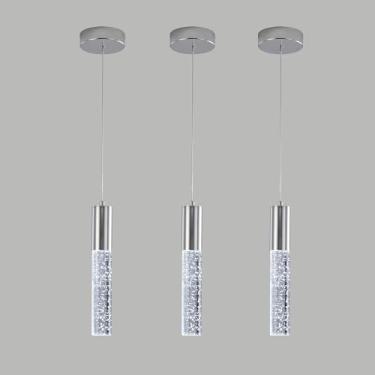 Imagem de Upfelw Pacote Com 3 Luminárias Pendentes Modernas Para Ilha De Cozinha, Mini Luminária Pendente De Cristal Bolha, Lustre Pequeno Suspenso De Cabeceira Com Led Cromado Polido, Luz Branca De 6000K
