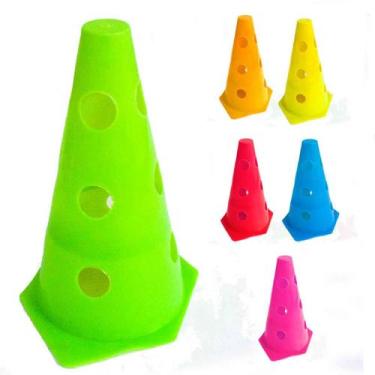 Imagem de 6x Mini Cone Sinalização Esportivo 23cm Agilidade Furado COLORIDO - 36