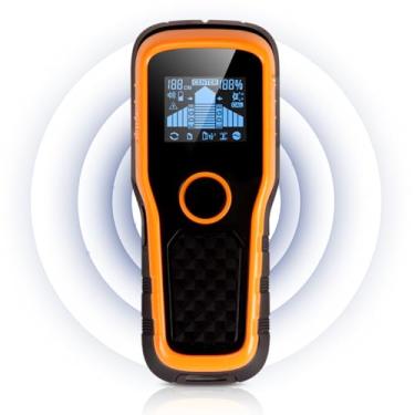 Imagem de Scanner de parede Stud Finder – Detector magnético 6 em 1 com detecção automática, HD LCD e indicador de profundidade | Localizador de pinos com nível de laser para madeira, metal, fios AC |