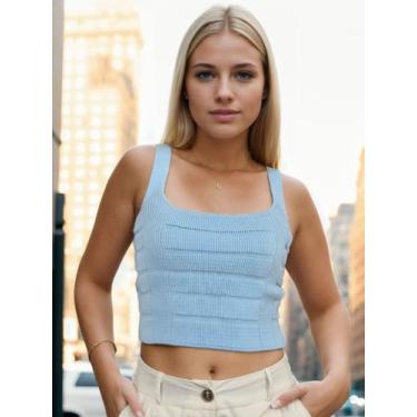 Imagem de Cropped Tricot Modal Listras Relevo - Vitrine Collection, Azul bebê, U