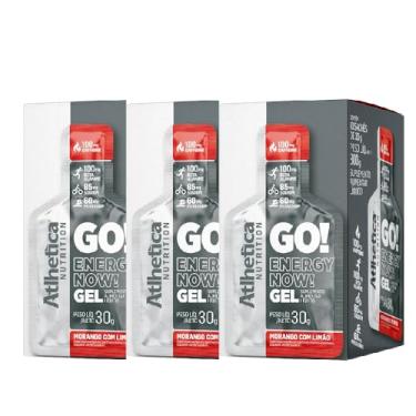 Imagem de Kit 3x Atlhetica Nutrition GO ENERGY NOW GEL (10 sachês de 30g), Cor: Multicolorido. (3x Caixas, Morango com Limão)