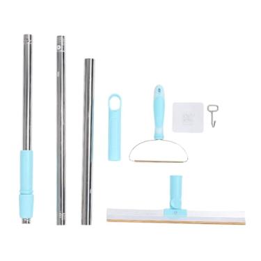 Imagem de Remoção de pêlos de estimação Anchonete de carpete de carpete ajustável Puxa longa eficiente Remoção de cabelo Ferramenta de raspador de vassoura para cã (Azul)