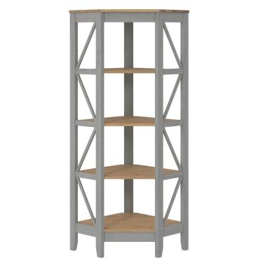 Imagem de Estante de Canto em Madeira Maciça com 4 Nichos Cinza Lavado