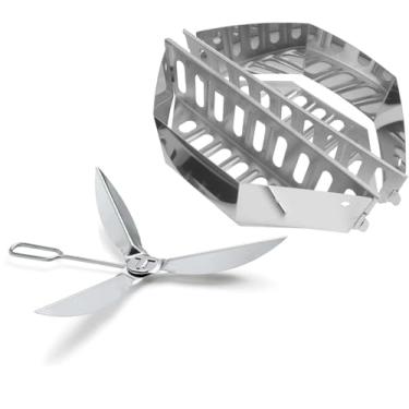 Imagem de Suporte para briquetes de cesta de carvão/apanhador de cinzas e acessórios de sistema de limpeza com um toque para churrasqueira Weber de 55 cm, peças de reposição para Weber Charcoal, Master Touch Series Grills, aço inoxidável