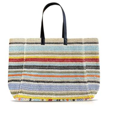 Imagem de QTKJ Bolsa de praia de palha para mulheres, sacola de grande capacidade, bolsa de mão para férias, viagens, uso diário (estilos 317