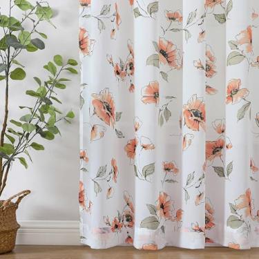 Imagem de BROSHAN Cortinas transparentes com design floral de 183 cm de comprimento para quarto, cortinas com estampa floral laranja Boho 132 x 182 cm para janelas de sala de jantar, cortinas lisas e sedosas e