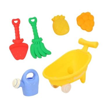 Imagem de Dynwave Brinquedos de areia de praia para crianças, carrinho, pás, ancinho, balde, conjunto de brinquedos de areia, brincadeira de faz de conta para o, Amarelo