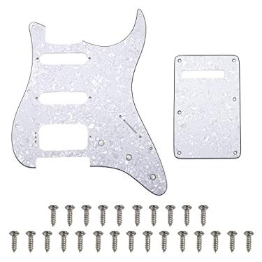 Imagem de Conjunto de placa traseira de guitarra Yootones de 11 furos de canto redondo HSS Pickguard com parafusos de pickguard compatível com captador aberto de montagem Stratocaster dos EUA/México (pérola