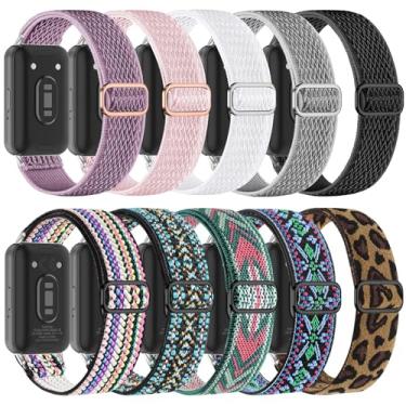 Imagem de HQzon Pacote com 10 pulseiras de relógio de nylon elástico, compatível com Galaxy FIT 3, macia, respirável, ajustável, elástica, esportiva, de substituição para Galaxy FIT 3 SM-R390, mulheres