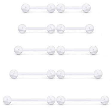 Imagem de Prjndjw Barra reta de aço cirúrgico 14G - Anéis de língua e mamilo para mulheres e homens - Comprimento 12 mm, 14 mm, 16 mm, 18 mm, 22 mm - Joias de piercing, Silicone Plástico, Zircônia cúbica