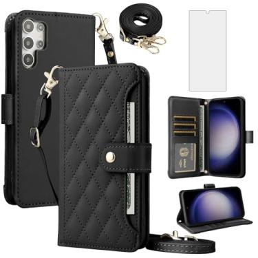 Imagem de Furill Capa de celular para Samsung Galaxy S24 Ultra 5G carteira de celular com protetor de tela de vidro temperado alça flip porta-cartão de crédito acessórios suporte S24Ultra 24S S 24 24Ultra