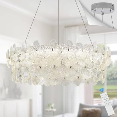 Imagem de Poemoon Lustre Led De Flor De 32'', Grande, Luxuoso, Luminária De Cristal, Cromado, Regulável, Moderno, Com Controle Remoto, Para Teto Alto, Hall De Entrada, Sala De Estar, Quarto, Entrada (3000K-65