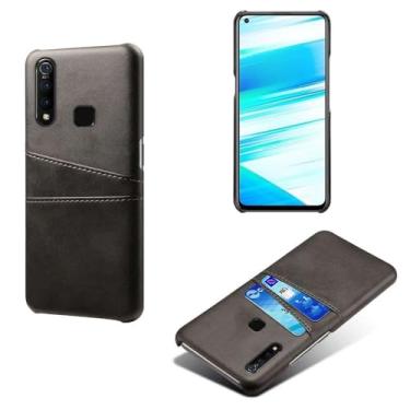 Imagem de Capas Compatível com VIVO Z1 PRO,Caso de couro PU-Tampa de telefone a prova de choque com 2 slots de cartão,Proteção anti-impressão digital e anti-gota-Black