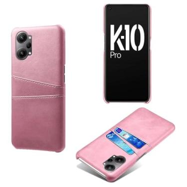 Imagem de Capas Compatível com OPPO K10 PRO,Caso de couro PU-Tampa de telefone a prova de choque com 2 slots de cartão,Proteção anti-impressão digital e anti-gota-Pink
