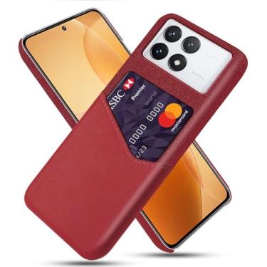 Imagem de Capa para Xiaomi Redmi K70 PRO,Tela e tampa de couro PU,Antideslizante,360°cobertura completa à prova de choque com 1 slot de cartão atrás,Prevenção de queda-Red