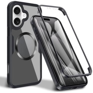 Imagem de Capa 2IN1 Proteção 360 Para iPhone 16 Normal - Frente e Traseira Silicone Transparente Magnético Cobertura Completa (ROSA)