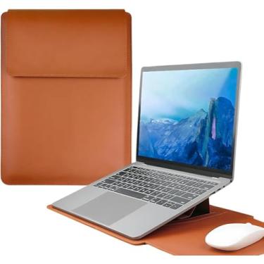 Imagem de Capa em Couro para Notebook até 13.3" Polegadas com Suporte Ergonômico e Mousepad Integrado, Marrom, Compatível com Macbook Pro e Air Modelos 2016-2025