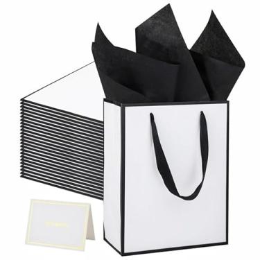 Imagem de UoeRing Pacote com 25 sacos de presente de agradecimento com alças 24 x 19 x 9,5 cm, bolsa de presente de tamanho médio, com papel de seda e cartão para casamento, aniversário, dama de honra, feriados