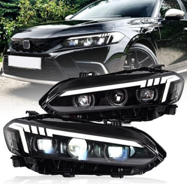 Imagem de Faróis para Honda Civic EX LX Sport Touring Si Tipo R 11ª geração 2022-2025 Substituição da lâmpada frontal com animação azul do lado do passageiro e do motorista