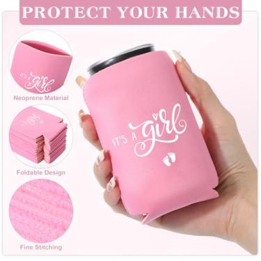 Imagem de Mifoci 25 peças de decorações de chá de bebê It's a Girl Pink Party Can Cooler Beer Sleeves for Gender Reveal Party Favors Baby Can Sleeves for Baby Shower Beverage Soda Water Bottle, 340 g