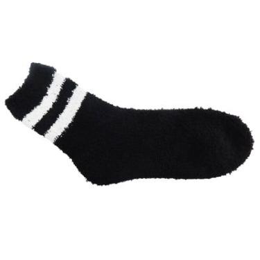 Imagem de MEIA FELPUDA CANO MÉDIO BASIC+ 33-38  Preta E 2 LISTRAS Branca