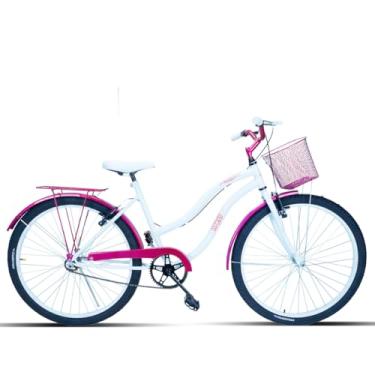Imagem de Bicicleta Feminina Passeio Forss Hello Aro 26 Com Cestinha (Branco/Rosa Verniz)