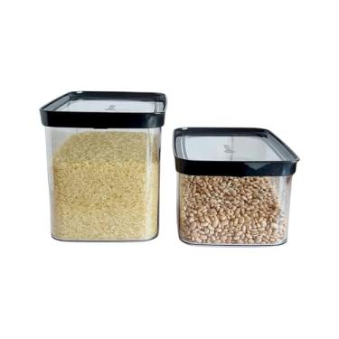 Imagem de Potes Herméticos Empilháveis para Mantimentos, 4000ml e 2500ml, Acrílico (Preto)