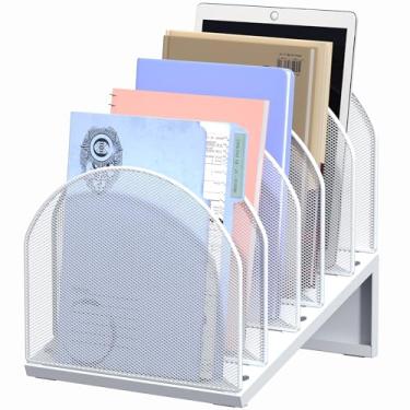 Imagem de OUTIOE Organizador de arquivos de mesa de 5 seções, organizador de pastas de malha de metal para documentos, papéis de correio e escritório (branco)