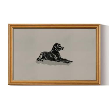 Imagem de WHASAYART Arte de parede vintage moldura dourada decoração de parede de cachorro preto minimalista imagens de arte de animais decoração de quarto amantes de cães impressões em tela moderna prateleira