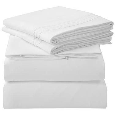Imagem de ROYALE LINENS Jogo de lençol Queen de 4 peças - Roupa de cama macia de microfibra 1800 escovada - 1 lençol com elástico e 1 lençol de cima, 2 fronhas - não amassa e não desbota - Conjunto de lençóis