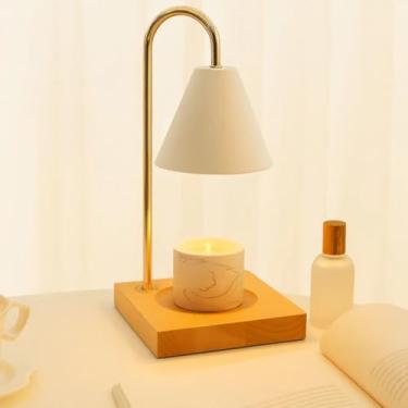 Imagem de Luminária De Mesa Aquecedora De Vela Aromática Decorativa Em Ferro E Madeira Com Controle De Intensidade De Luz