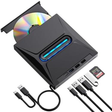 Imagem de Unidade externa de CD DVD com 4 portas USB e 2 portas tipo C e 1 compartimento para cartão TF/SD, gravador de CD portátil USB 3.0 para laptop, MacBook, desktop, PC, Windows 11/10/8/7, Linux Mac OS