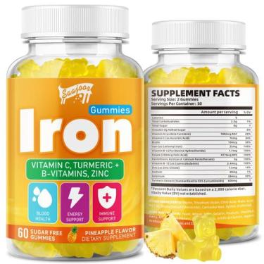 Imagem de Iron Gummies Saajoor, sabor de abacaxi para adultos e crianças, 60 qui