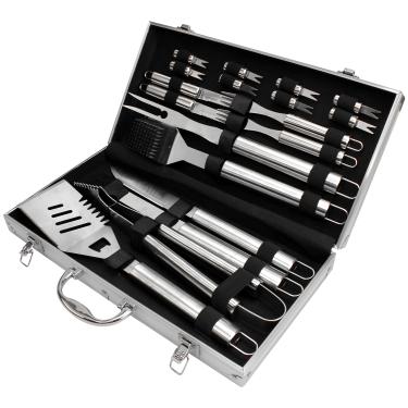 Imagem de Jogo de 19 Peças para churrasco Gourmet em aço inox com maleta em aluminio L43xP22xA7cm