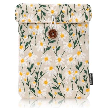 Imagem de Dadanism Capa acolchoada floral de margarida bordada de 17,8 cm para Kindle Paperwhite/Colorsoft Signature Edition, capa protetora para E-Reader Kindle de 15 cm / Oasis/Kobo E-Reader, bege