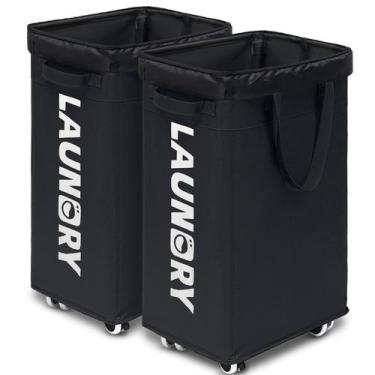 Imagem de Cesto de roupa suja Goodpick 75L com rodas, pacote com 2 sacos de lava