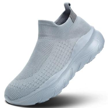 Imagem de Tênis de caminhada masculino, para corrida, atlético, esportivo, sem cadarço, leve, respirável, para academia, sola macia, Z37 cinza, 44