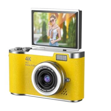 Imagem de Câmera Digital 4K HD Portátil com Tela Giratória Flip 3.0", Zoom 8X, Gravação de Vídeo e Foto, Webcam e Bateria Recarregável – Vlog e Estudo (Amarelo)