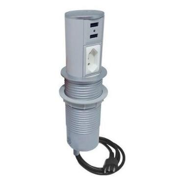 Imagem de Mini Torre Totem Automatico 1 Tomada 10a 2 Usb - Prata Cinza - QTMOV