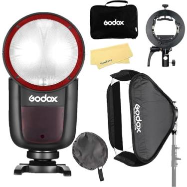 Imagem de Godox V1-C 76Ws luz de flash de câmera de cabeça redonda com flash GODOX S2 Speedlite suporte tipo S e softbox 60 cm x 60 cm kit para câmera Canon, 1,5s tempo de reciclagem, 2,4 G TTL1/8000 HSS, 480