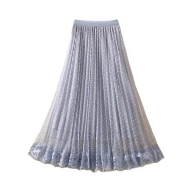 Imagem de Saia Maxi Plissada De Tule Rosa De Cintura Alta Para Mulheres Moda Cor