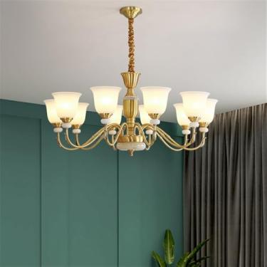 Imagem de Lâmpada Pingente Candelabro LED De Latão Com Estilo Luxuoso Americano E Retro: Design Criativo Para Sala De Estar, Restaurante, Quarto, Estudo, Villa, Hotel E Café (H 10 luzes)