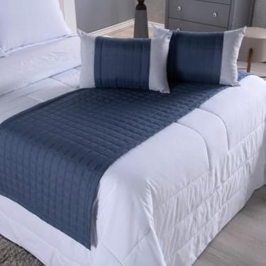 Imagem de Kit Peseira 5 Peças Cama Casal King e Almofadas Cheias Copacabana Percal 300 Fios (Azul)
