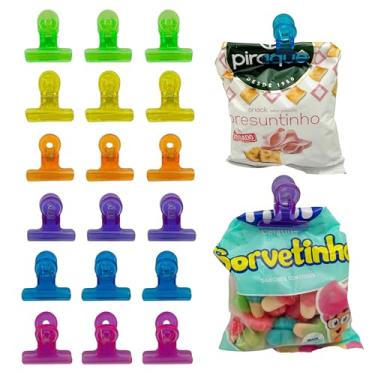Imagem de Kit 18 Prendedor Clip Colorido Para Fechar Embalagens Comida Alimentos Pacotes Sacos Etc