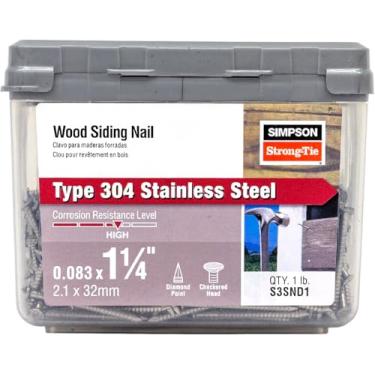Imagem de Simpson Strong Tie Simpson S3SND1 3D Cedro & Redwood Siding Nails 1-1/4" 14 ga 304 4LB Inoxidável, Prata