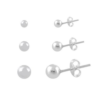 Imagem de Brinco Bola De Prata 925 Kit Com 3 Pares Pra 3 Furos - DR Joias