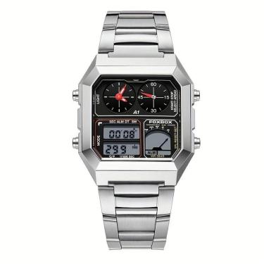 Imagem de Relógio Digital Masculino Design Clássico Duplo Display Em Aço Inoxidável 3atm Prata