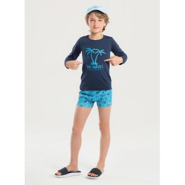 Imagem de Conjunto Praia Infantil Menino Marinho Camiseta Manga Longa e Sunga Co