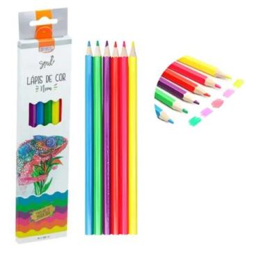 Imagem de Lápis De Cor Sextavado De Madeira 6 Cores Neon Inmetro - BRW