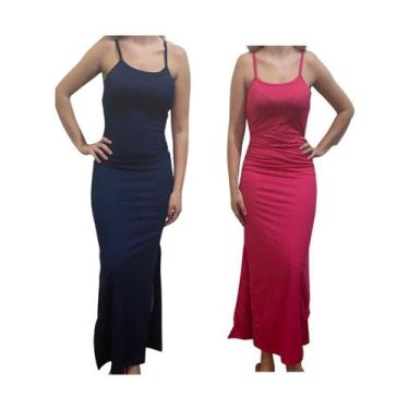 Imagem de KIT C/2 Vestidos Longo Canelado com Fenda - Emporio J, Marinho, Pink, 